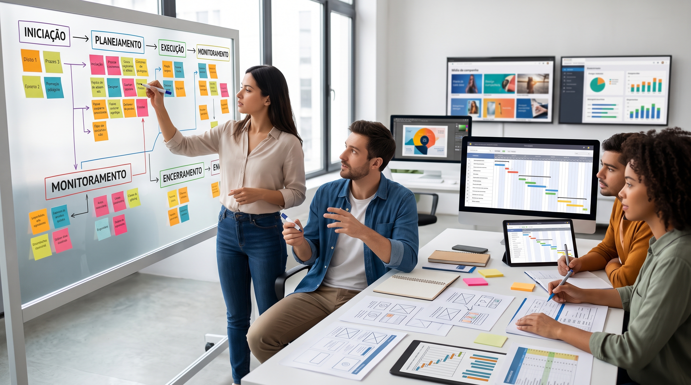 Quadro de tarefas de um projeto de comunicação